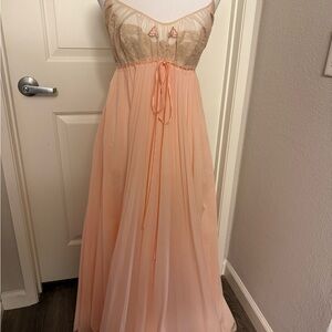 Elegant Peach Lace and Nylon Vintage Nightgown